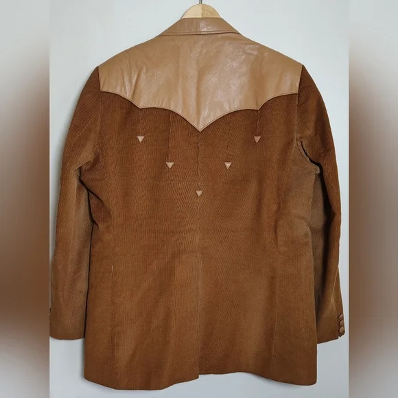 Vintage Pioneer Wear Camel Brown Corduroy Blazer with Tan Leather Accents - Picture 11 of 12